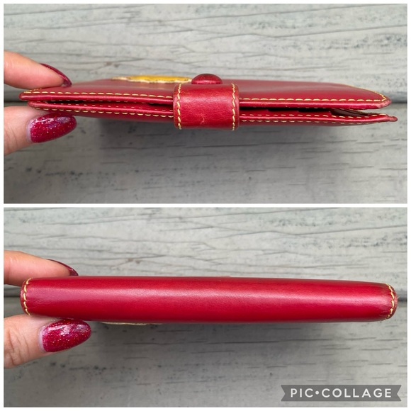 Ines De La Fressange Paris red leather wallet with yellow leaf stitched - Picture 6 of 16